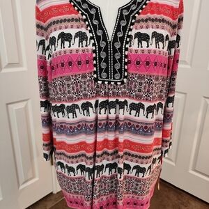 Ruby Rd. Pink and Black Elephant Print Tunic